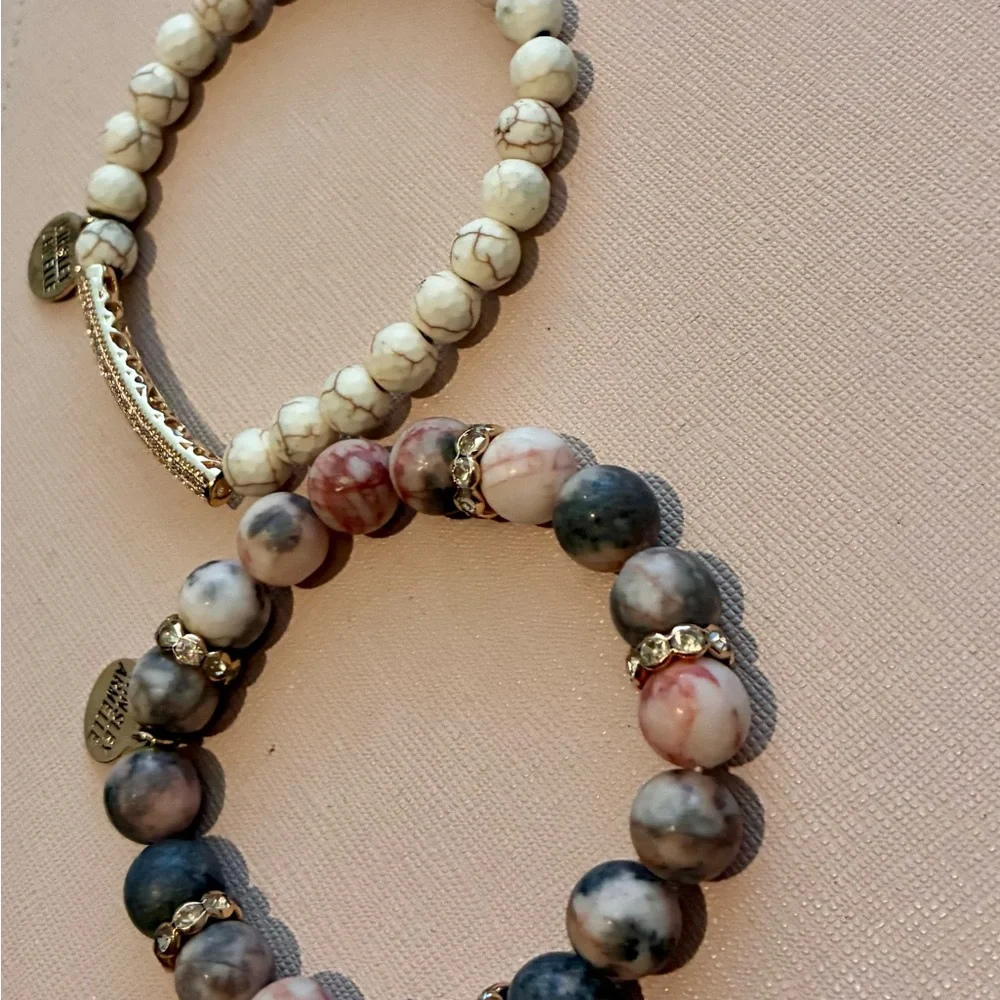 Kinsley Armelle Women's Beaded Stretch Bracelet - White & Pink Set - Picture 2 of 3